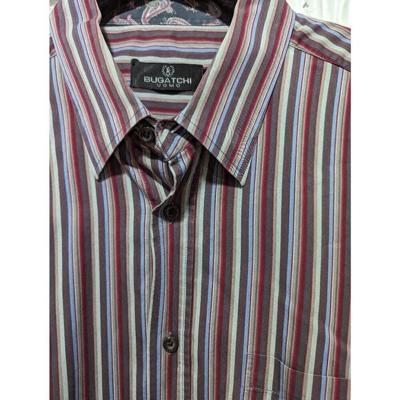 Bugatchi Uomo Mens XL Paisley Striped Button Front Long Sleeve Shirt - Picture 5 of 7